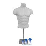 Deluxe Male Torso FormHard Plastic Male Fullround Torso, White, w/ Stand Insert Location and Accompanying Stand